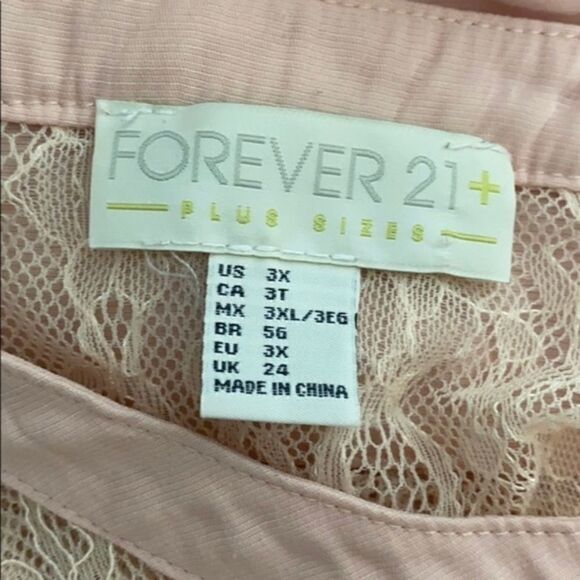 Forever 21 Plus 3X Blush Pink Lace Button Down Blouse Romantic Sheer Top - Picture 3 of 3